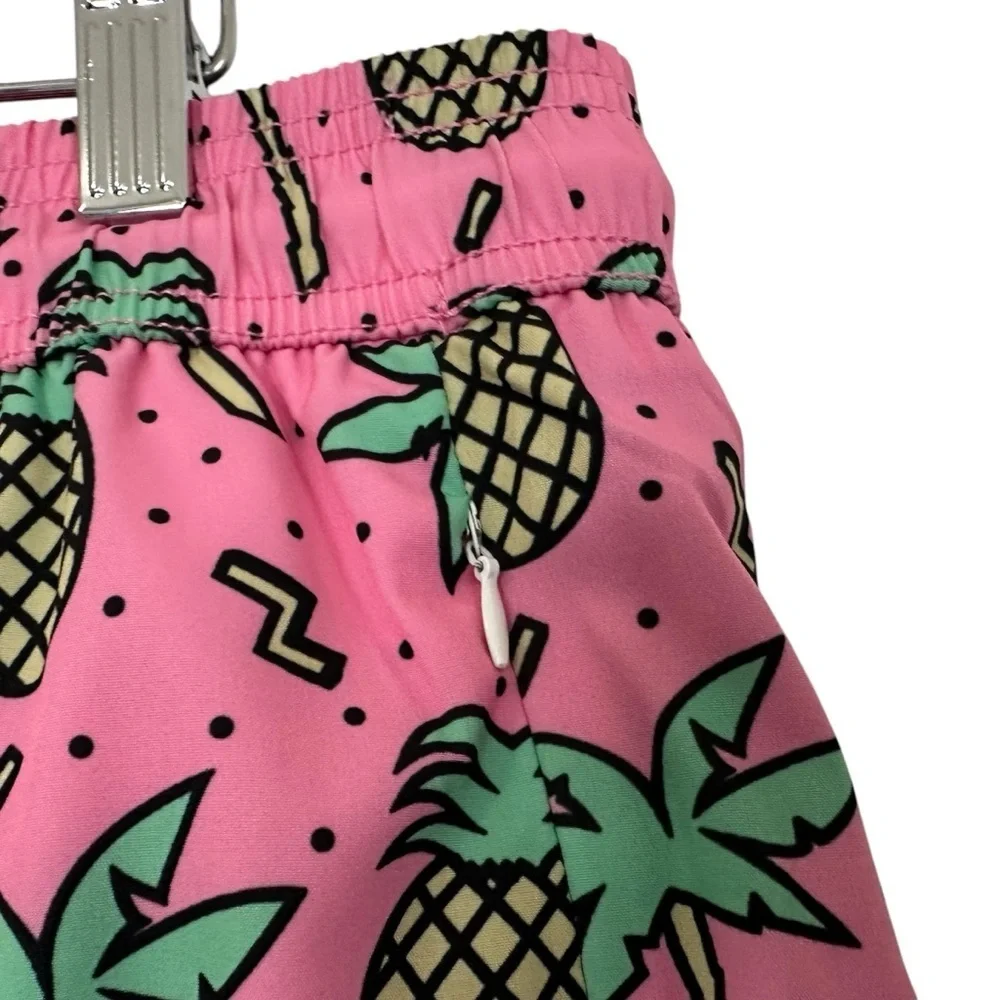 Maamgic Mens Pineapple Graphic Swim Trunks Size XL Pink Yellow Lined Zip Pocket